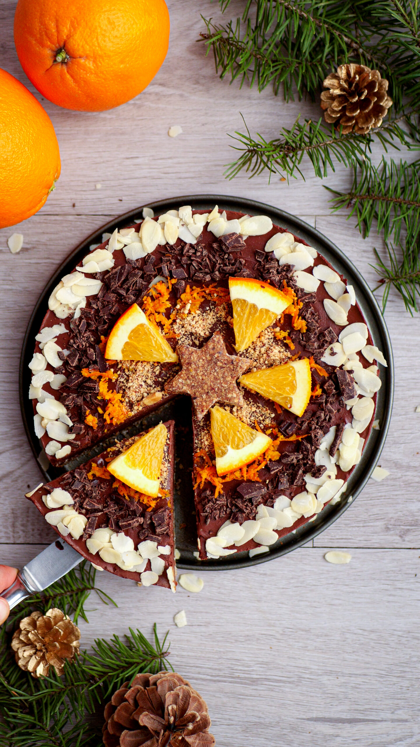 Orangen Schoko Tarte von Oben fotografiert